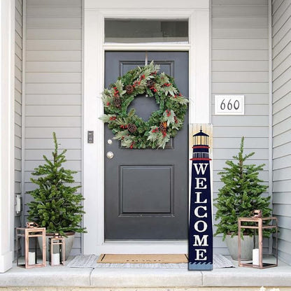Welcome Lighthouse Sign for Front Door, 4ft Tall Front Porch Decor, Vertical Wooden Signs for Front Porch, Rustic Farmhouse Wood Porch Decorations Outdoor
