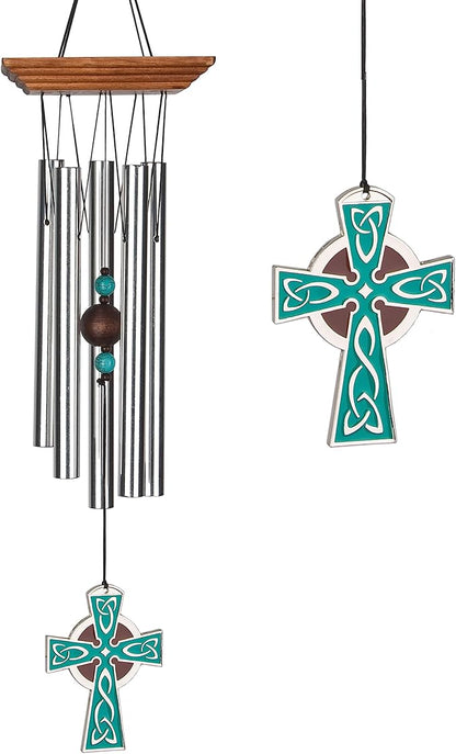 Woodstock Wind Chimes Garden Decor for Outside Outdoor Patio Décor, Front Porch Décor, 17" Woodstock Celtic Chime Celtic Cross Wind Chime, Inspirational Wind Chimes (WCCC)
