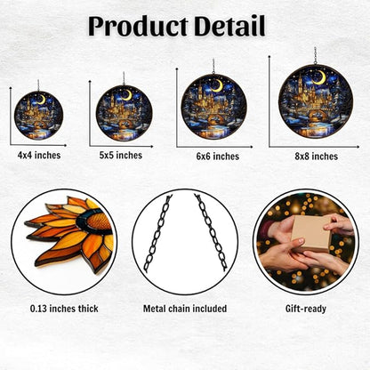 The City of Magic Acrylic Suncatcher Stained Glass Effect Window Car Hanging Christmas Ornament Indoor Outdoor Decor Garden Sun Catcher Panel for Acrylic Suncatcher Lover for Women Mom Grandma