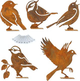 Geila 5PCS Rusty Birds Decoration, Fence Decorations Outdoor, Metal Birds Yard Decor Perfect Yard Art and Large Outdoor Ornaments (F)