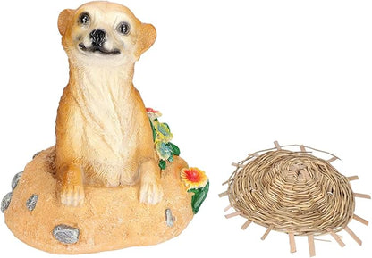 Garden Statue, Outdoor Animal Ornament, Lifelike Straw Hat Resin Decoration for Lawn Yard Flower Pot, Weather - Pastoral Style Garden Art