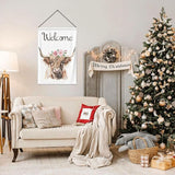 Welcome Pink Floral Highland Cow Garden Flags 12×18 Inch Double Sided Decorative Yard Banner Seasonal Flag for Outdoor Outside Decor