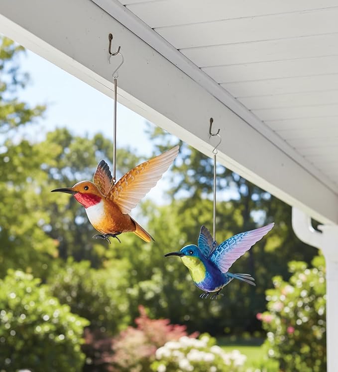 Regal Art & Gift Hummingbird Bouncie Set of 2 - Hand-Painted Metal Spring Garden Decor, Weather-Resistant Outdoor Yard Art, Bird Sculpture for Lawn & Patio - Rufous& Woodnymph