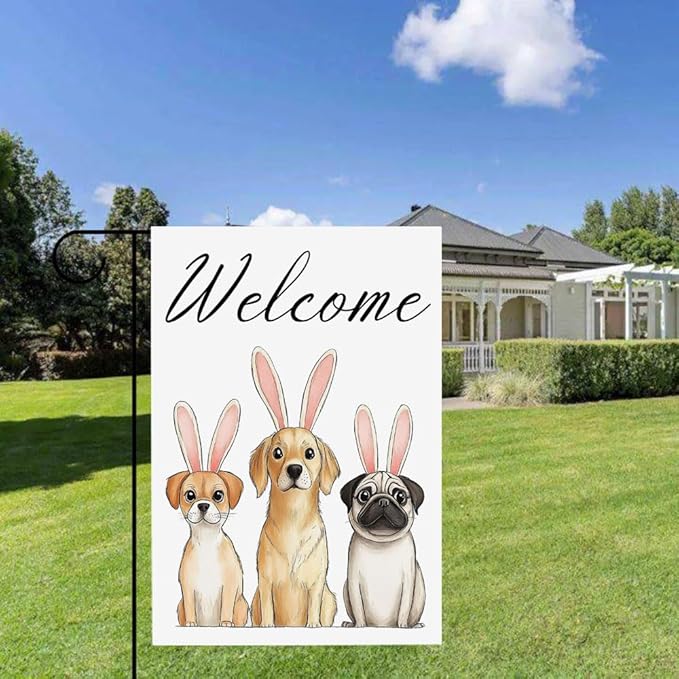 Gkyygk Welcome Dogs Welcome Garden Flag 12x18 Inch Banners Vertical Double Sided Yard Flag Burlap Farmhouse Outdoor Lawn Patio Decor