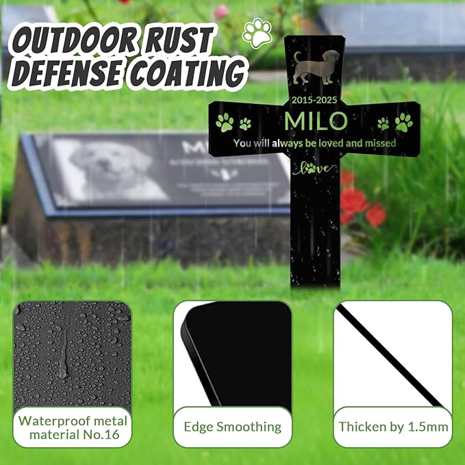 Custom Dog Grave Markers Outdoor with Pet Breed Icons, Personalized Metal Waterproof Rustproof Pet Grave Markers, Dogs Headstone for Garden Yard, Sympathy Gift for Loss of Dog (Style 2)