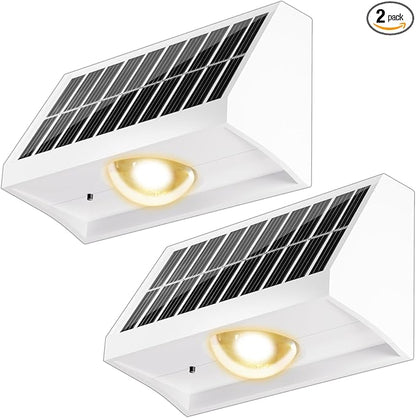 Solar Fence Lights Outdoor Waterproof High Brightness LED Spot Lens Deck Lights 7 Mode Warm & Cool White RGB Solar Powered Wall Lighting Decor for Outside Patio Step Backyard Railing - 2 Pack(White)