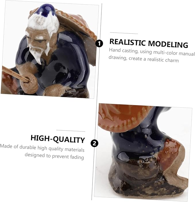 Ceramic Fisherman Ornament for Fish Tank and Garden Bonsai Water-Absorbing Decorative Statue 2.75X1.96X1.37 Inch Indoor Outdoor Table Patio D Cor