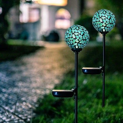 Afirst Solar Outdoor Lights Decorative Mosaic - Solar Garden Stakes Mosaic Gazing Ball Waterproof Outdoor Lights Stakes for Pathway Yard Lawn Decoration Navy Blue 2 Packs
