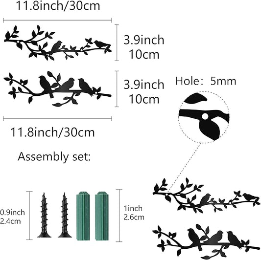 CREATCABIN 2Pcs Bird Metal Wall Decor Birds on Branch Vine Olive Wall Art Rustic Black Wall Hanging Sculpture Home Decor Sign Ornament for Home Balcony Garden Living Room Indoor Outdoor 11.8x3.9Inch