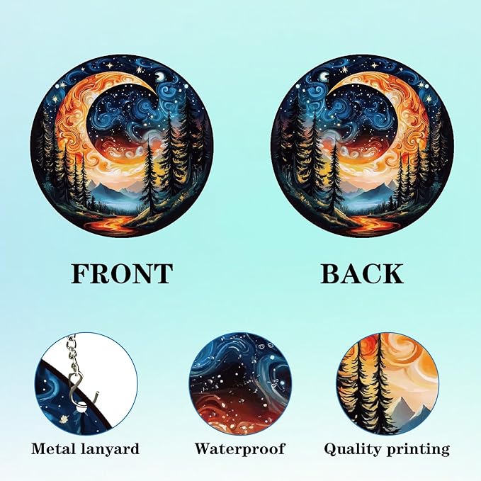 CREATCABIN Moon Window Hanging Acrylic Window Suncatchers Celestial Tree Stained Sun Catcher Decor Ornament with Chain Round Panel Wall Art for Home Kitchen Living Room Display Gifts 9.8 x 9.8 Inch