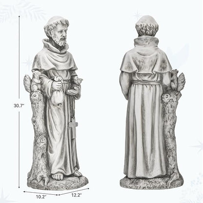 St Francis Garden Statue, 31" Saint Francis Catholic Outdoor Statues, Large Religious Christian Sculpture Deor for Prayer and Meditation, Patron Saint of Animals Patio in Durable MGO Stone