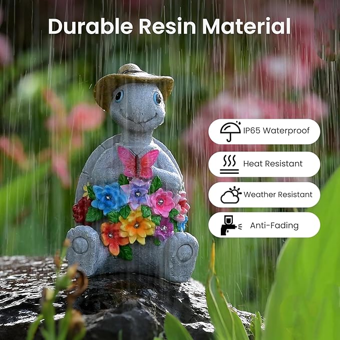 Solar Garden Outdoor Statues Turtle with 8 LED Lights, Yard Decor Tortoise for Ornament, Mom Birthday Gifts for Women, Housewarming Gifts for Patio, Porch, Balcony