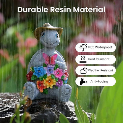 Solar Garden Outdoor Statues Turtle with 8 LED Lights, Yard Decor Tortoise for Ornament, Mom Birthday Gifts for Women, Housewarming Gifts for Patio, Porch, Balcony