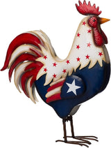 Glitzhome Metal Patriotic Rooster Statue, Rustic Yard Signs Porch Decor 21" H Garden Rooster Sculpture for 4th of July Independence Day USA Home Decor