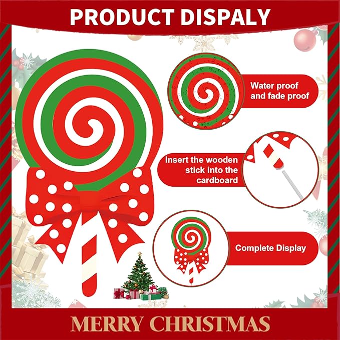 12-Piece Christmas Lollipop Yard Signs with Stakes Decorations – Assorted Candy Cane Peppermint Designs 14 Inches Large Outdoor Holiday Candy Signs for Garden, Lawn, Driveway, and Christmas Party Favor