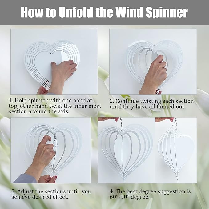 4Pack 8inch Sublimation Wind Spinner Blanks 3D Aluminum Metal Wind Sculpture Kinetic Spinners for Yard and Garden Indoor Art Ornaments Hanging Decoration (Heart)