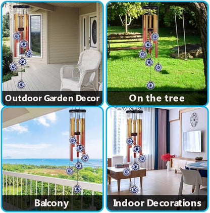 Blue Evil Eyes Amulet Wind Chimes Outdoor Hanging Decor, Evil Eye Wind Bells, Mobile Evil Eye Blessing Windcatcher, Blue Evil Eye Wind Chimes for Home, Gift for Mom, Balcony, Patio, Garden Decoration