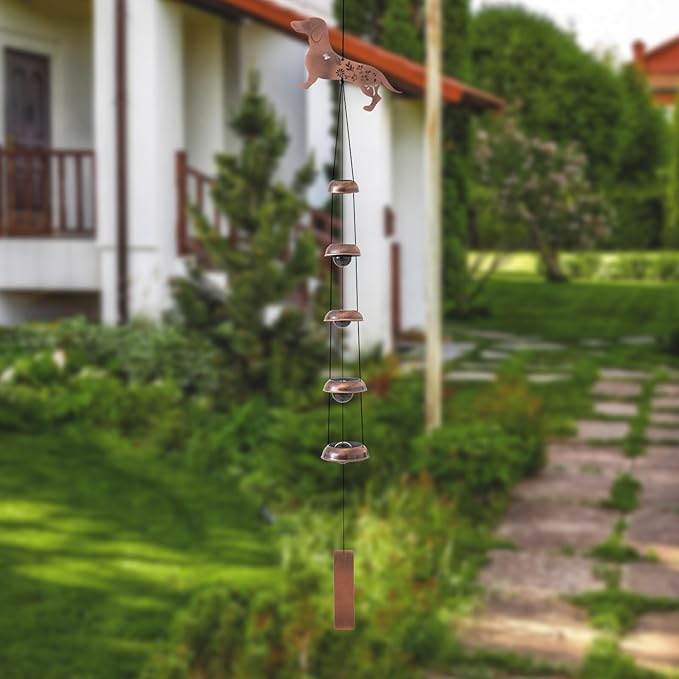 Geelin Dog Wind Chimes for Outside Dachshund Memorial Gift for Dog Lovers, 36" Copper Metal Wind Chime for Women Men Garden Front Yard Patio Decor, Memorial Housewarming Birthday Festival Gifts