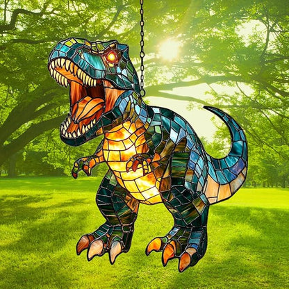 Fierce T-rex Acrylic Suncatcher Stained Glass Effect Window Car Hanging Christmas Ornament Indoor Outdoor Decor Garden Sun Catcher Panel for Dinosaur Lover for Women Mom Grandma