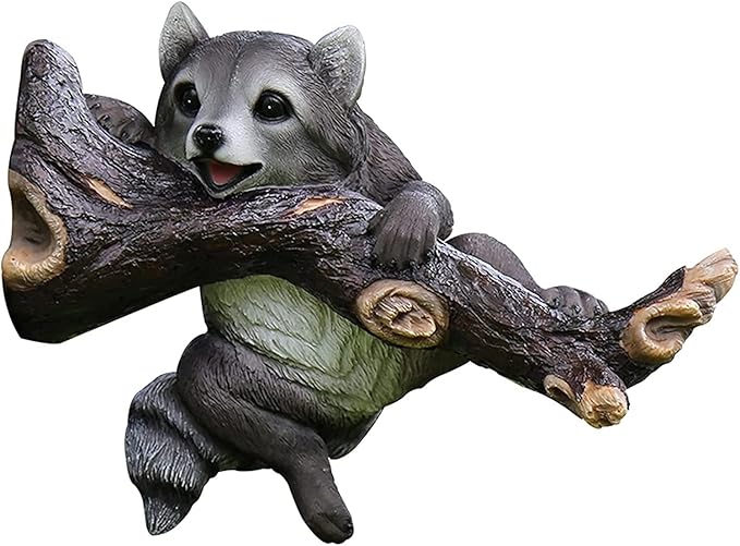 COAECJ Animal Sculpture for Garden Outdoor Garden Landscape Tree Pendant Resin Animal Simulation Raccoon Villa Garden Courtyard Yard Decoration Ideas (Color : A)