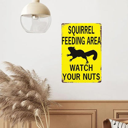 Retro Funny Metal Sign Sheet Signs Tin Sign,Squirrel Feeding Area Watch Your Nuts,Outdoor Home Wall Decoration,Size：8x12inch