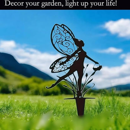 Decorative Garden Stakes， Fairy Garden Stakes, Butterfly Fairy Stakes for Weather Resistant Black Metal Outdoor Decorative Art for Women Gift (Matte Black, 18P-A)