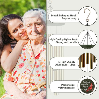 ASTARIN Cardinal Memorial Wind Chimes, 36" Personalized Name Sympathy Wind Chime, Windchimes in Memory of Loved One, Bereavement Condolence Gift for Loss Mom Dad Sister Son(Produced in USA)