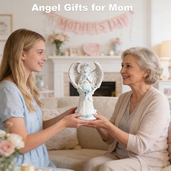 VEEKI Solar Angel Garden Statue Outdoor, Praying Angel Statues Solar Figurine Lights Outdoor Waterproof, Resin Angel Sculpture for Garden Yard Lawn Grave Cemetery Decor, Gift for Mom Grandma Women