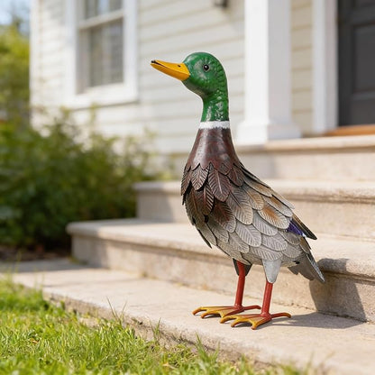 Shorayn Metal Duck Garden Statue, Life-Size Iron Mallard, Handmade Greenhead Duck Yard Decor, Indoor Outdoor Ornament, Gift for Housewarming/Mother’s Day/Christmas