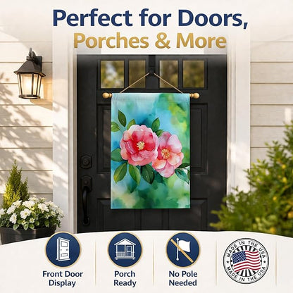 Caroline's Treasures Alabama Camellia in Watercolor House Flag Large Porch Sleeve Pole Decorative Outside Yard Banner Artwork Wall Hanging, Polyester, House Size, Multicolor