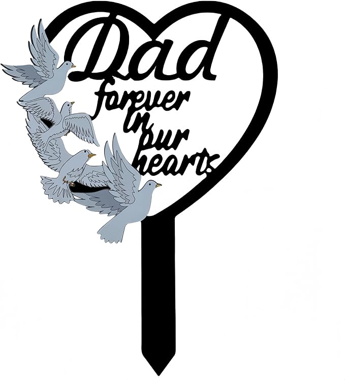 HPMAISON 11 inch Metal Dad Memorial Stake Grave Decorations for Cemetery Gravesite Sympathy Markers Waterproof Memorial Gifts for Loss of Father Tombstones Plaque Outdoors Lawn Yard Decor