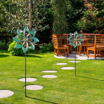 VEWOGARDEN Single-Blade Wind Spinner, Outdoor Metal Wind Spinner with Floral Design for Yard, Garden, Lawn Decor, 10 Inch, 2 Pack