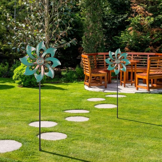 VEWOGARDEN Single-Blade Wind Spinner, Outdoor Metal Wind Spinner with Floral Design for Yard, Garden, Lawn Decor, 10 Inch, 2 Pack