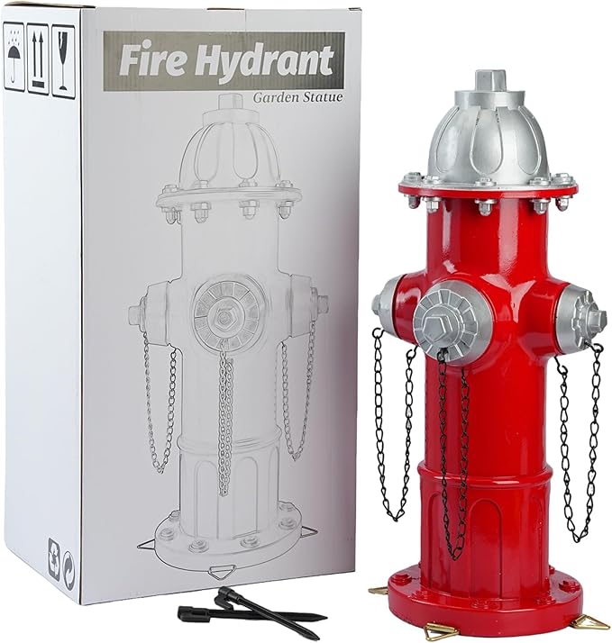 Realistic Resin Fire Hydrant Statue for Potty Training Dogs - Dog Fire Hydrant Pee Post, Weather-Resistant Garden Decor,Outdoor Garden & Lawn Ornament (Suitable for Any Size Dogs;21In;Silver)