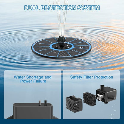 SZMP Solar Fountain for Bird Bath, Working On Cloudy Day Solar Water Fountain with 3.5W Glass Solar Panel 2000mAh Battery 4 Fixer 7 Nozzles Solar Fountain Pump(Blue Solar Panel)