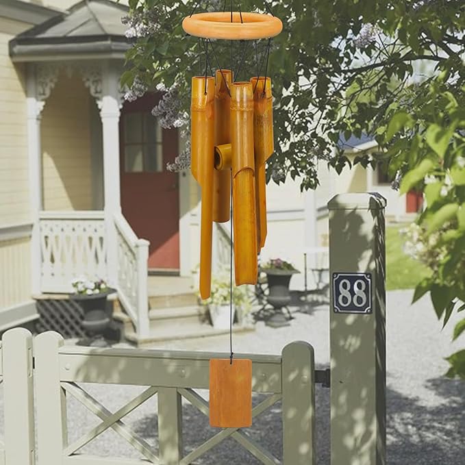 VIREKM Wooden Wind Chimes for Outside, Sympathy Wind Chimes Bamboo Windchimes Outdoors with Natural Sounds, Gifts for Mom, Indoor Outdoor Decorations for Patio Porch Garden and Backyard