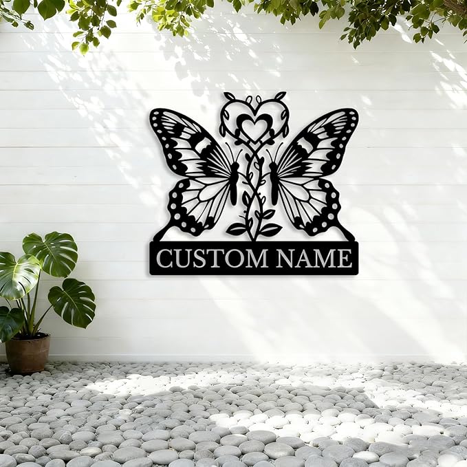 Custom Butterfly Metal Sign,Personalized Butterfly House Number Signs,Personalized Gardener Name Sign,Garden Patio Wall Decor (Style-6)