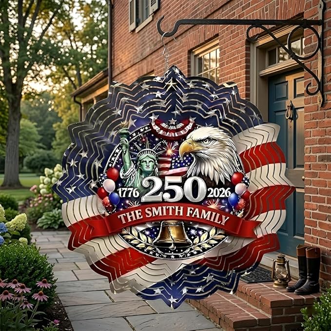 Patriotic Eagle USA 250th Anniversary Wind Spinner, 1776-2026 Metal Outdoor Decor, Liberty Bell & Betsy Ross Design, Independence Day Gift, 8-inch Spinner 4