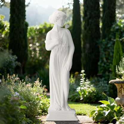 EROMMY Outdoor Garden Statue, 31.5-Inch Greek Nymph Sculpture in Roman Style, Elegant Goddess Figurine for Patio, Yard, Lawn & Porch Decor, Resin, Ivory