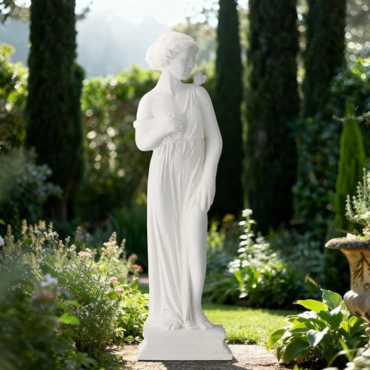EROMMY Outdoor Garden Statue, 31.5-Inch Greek Nymph Sculpture in Roman Style, Elegant Goddess Figurine for Patio, Yard, Lawn & Porch Decor, Resin, Ivory
