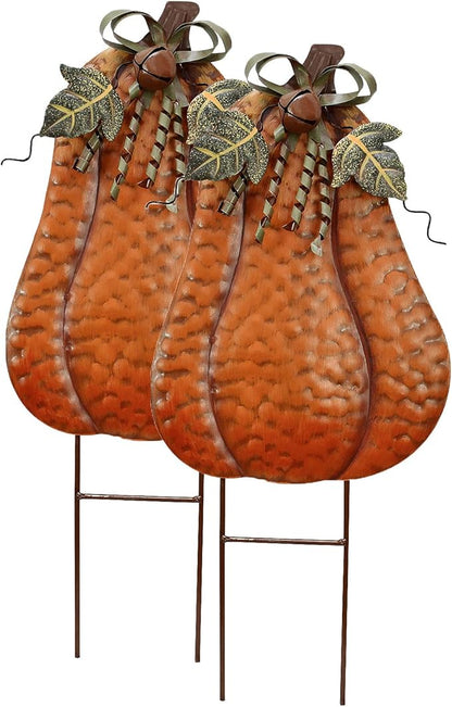 Morning View Pumpkin Garden Stakes Metal Yard Sign Fall Decor Outdoor Autumn Yard Stake Art Pumpkin Lawn Ornaments for Patio Porch Thanksgiving Halloween Harvest 20 Inches Tall Set of 2