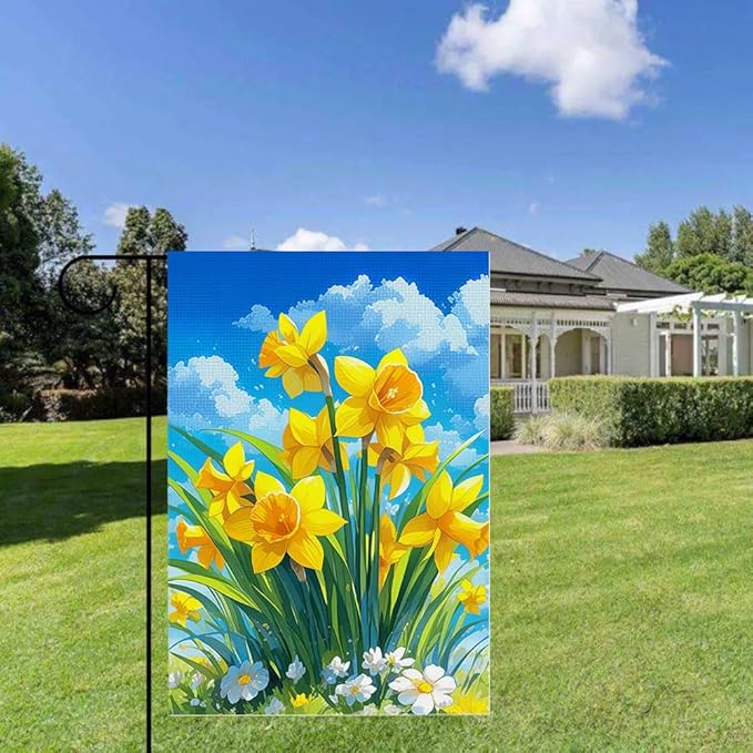 Gkyygk Welcome Garden Flag Yellow Daffodils Flower 12x18 Inch Double Sided Burlap Banners Yard House Seasonal Farmhouse for Men Women