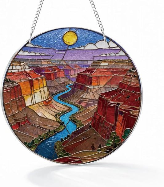 Mountains River Acrylic Suncatcher, Landscape Acrylic Suncatcher for Window Hanging, Indoor Window Wall Art, Housewarming Gift, Birthday Gift Idea for Women Men