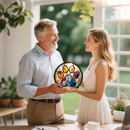 Pet Stained Glass Suncather for Window Hanging, Paw Print Ornament Gift for Pet Lover, 6.3'' Pet Memorial Wall Art Home Decor Sympathy Gift for Dog & Cat Owners (Colorful, 6.3'')