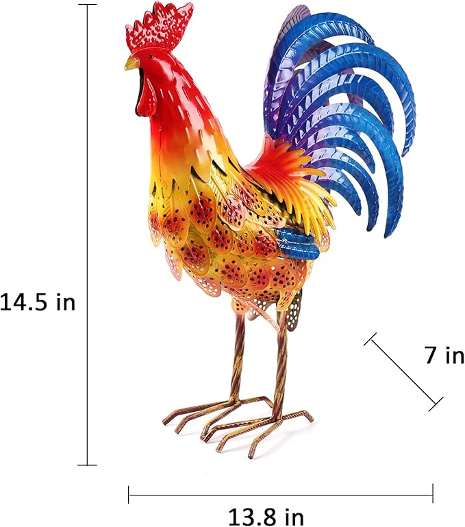 Metal Rooster Chicken Yard Art Outdoor Decor Large Chicken Garden Statue & Sculpture for Lawn Patio Backyard Kitchen Home Decorations, B-ROS04