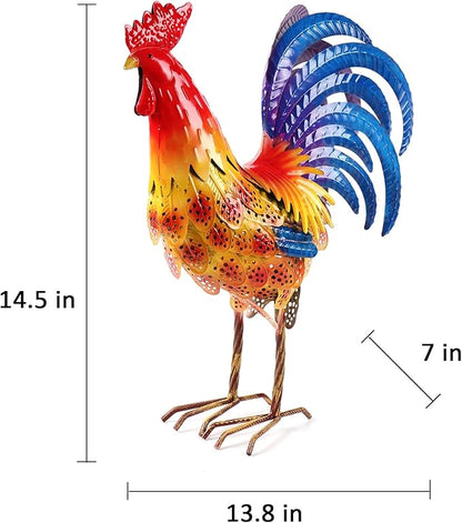 Metal Rooster Chicken Yard Art Outdoor Decor Large Chicken Garden Statue & Sculpture for Lawn Patio Backyard Kitchen Home Decorations, B-ROS04