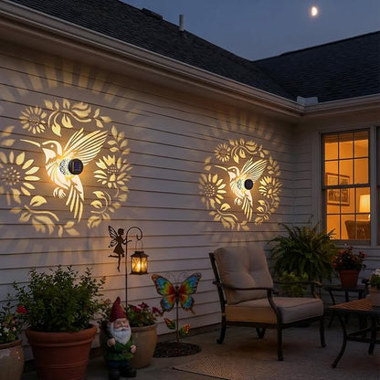 2 Pack Solar Fence Lights Metal Solar Powered Outdoor Wall Deck Step Lights Hummingbird Floral Theme Waterproof Fence Light for Garden Post Patio Backyard Yard Decor, Gardening Gifts for Women Mom