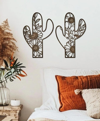 Putuo Decor Metal Cactus Outdoor Decor, Rustic Sunflower Metal Wall Art, Floral Nature-Inspired Metal Wall Art for Living Room, Bedroom, Bathroom, Boho Style, Lawn Decoration, 12.2 x 4.6 inches