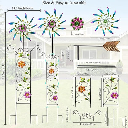 DREAMYSOUL Wind Spinner Outdoor, Wind Sculpture & Weathervane with Decorative Trellis for Climbing Plants, Kinetic Wind Spinners for Yard and Garden