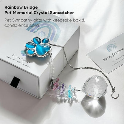 Dog Memorial Gifts for Loss of Dog, Pet Memorial Gifts for Dogs, Thoughtful Bereavement Remembrance Crystal Suncatcher with Sympathy Card (Lake Blue)